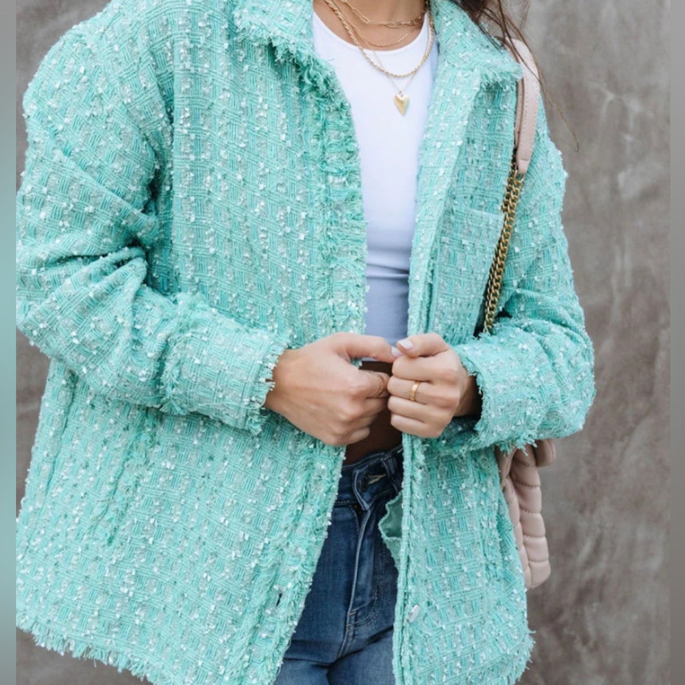 TWEED POCKETED JACKET - PISTACHIO